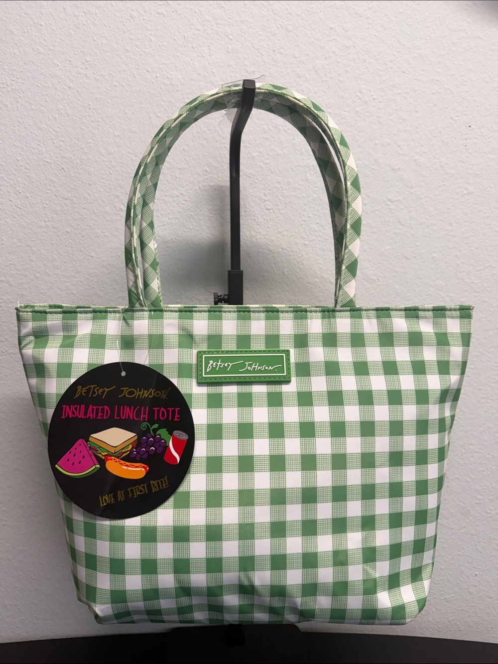 Betsey Johnson | Kelley Green Gingham Insulated Lunch Tote - Picture 3 of 8